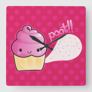 Cupcakes Fart Sprinkles Pink Square Wall Clock