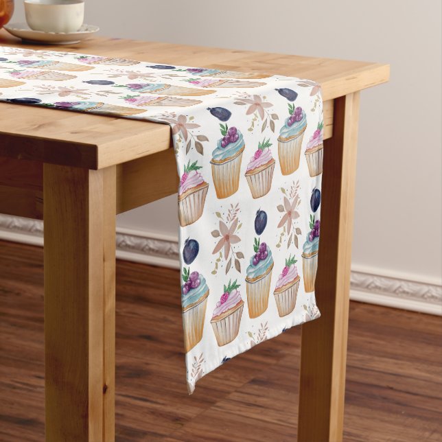 CupCakes Fruits And Happiness Watercolor  Long Table Runner (In Situ)