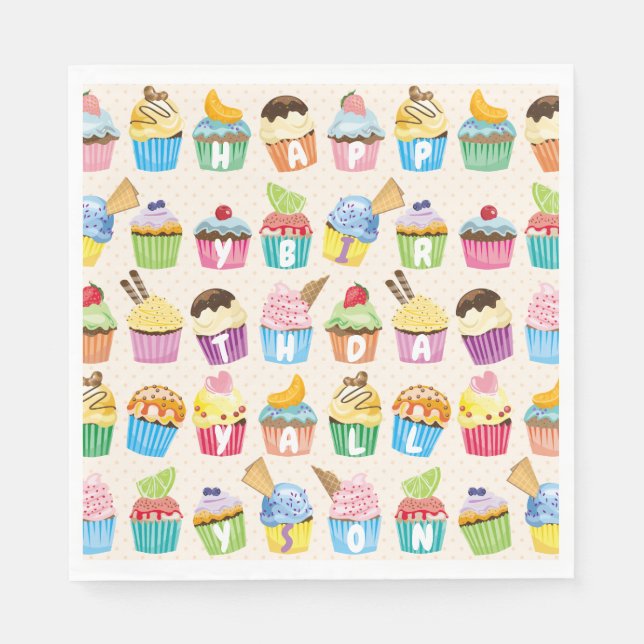 Cupcakes Happy Birthday Add Your Name Cute Goodies Napkin (Front)