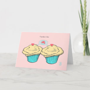 Cupcakes in Love CustardCustardBlueBlue Valentine Card