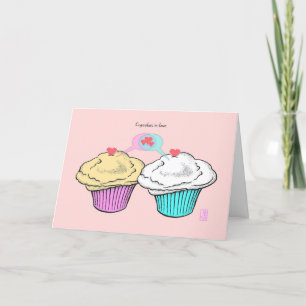 Cupcakes in Love CustardVanillaPinkBlue Valentine Card