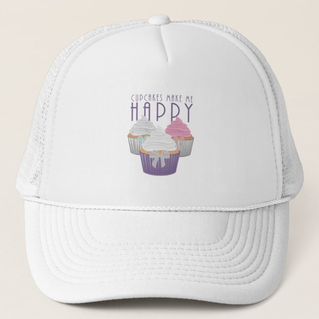 Cupcakes Make Me Happy Trucker Hat (Front)