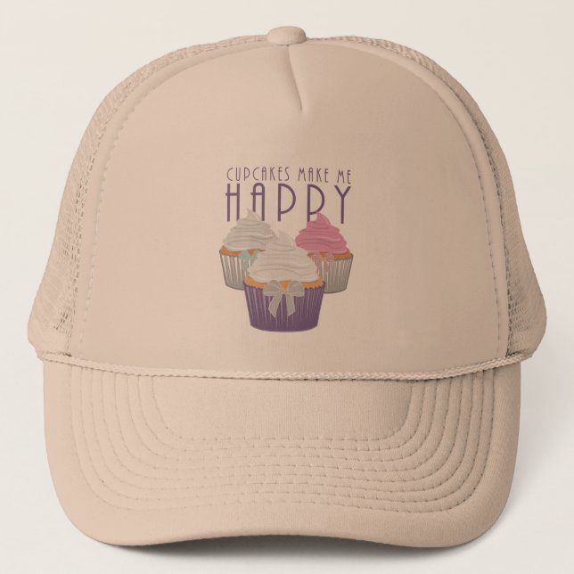 Cupcakes Make Me Happy Trucker Hat (Front)