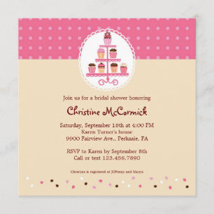 Cupcakes on a Stand (Pink / Cream) Invitation