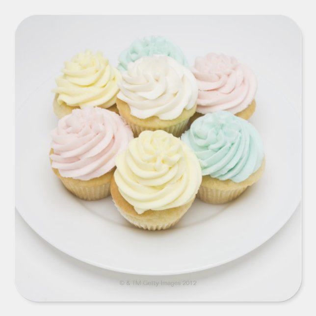Cupcakes on White Plate Square Sticker (Front)