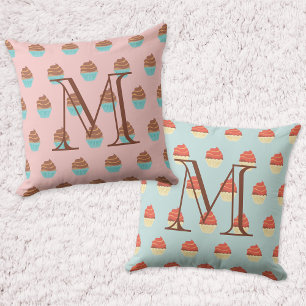 Cupcakes Pattern Monogram Throw Pillow