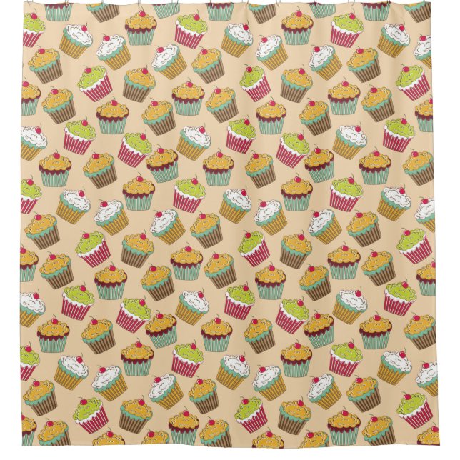 Cupcakes Pattern Shower Curtain (Front)