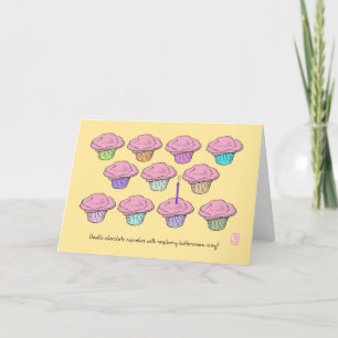 Cupcakes Raspberry Icing Candle Birthday Card