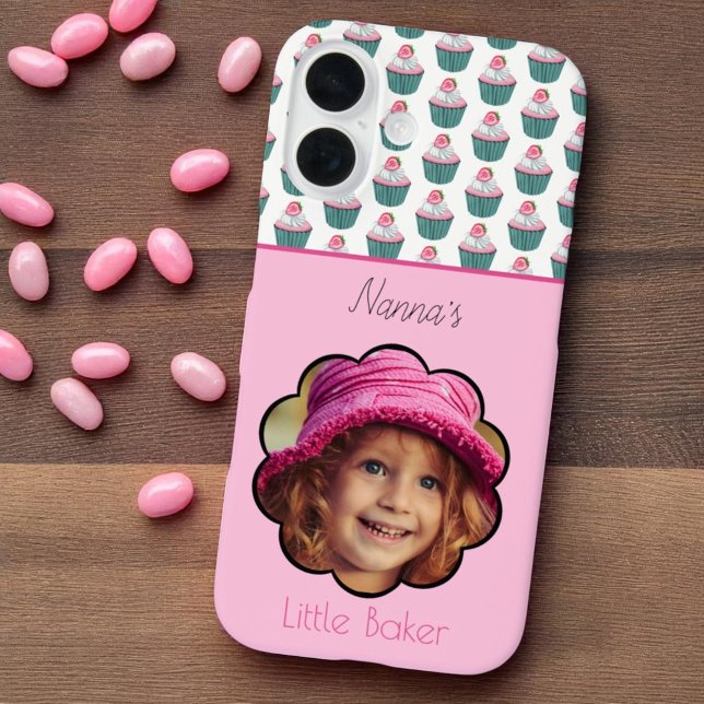 Cupcakes Scalloped Custom Photo on Pink Template Case-Mate iPhone Case (Custom photo and template text phone case)