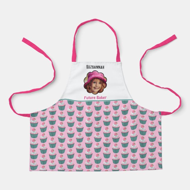 Cupcakes Scalloped Custom Photo Template Name Apron (Front)
