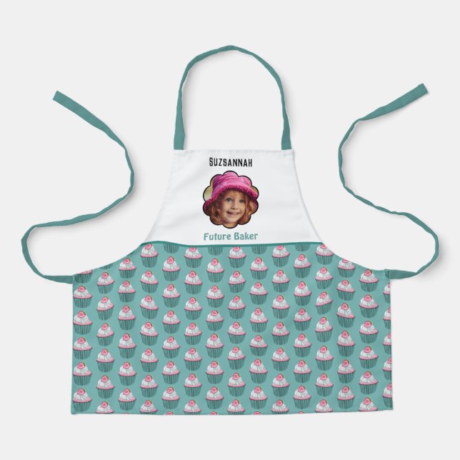 Cupcakes Scalloped Custom Photo Template Name Apron (Front)