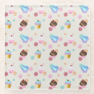 Cupcakes Sweet Candies Bakery Dessert Pastry Chef Glass Coaster