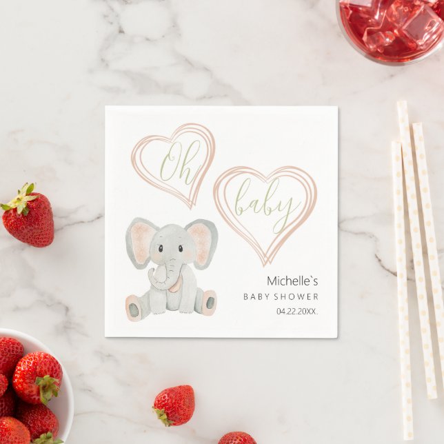 Cupe Spring Elephant Watercolor Illustration Napkin (Insitu)