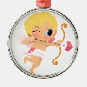 Cupid About to Shoot a Heart Arrow Metal Tree Decoration