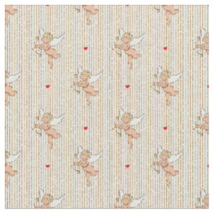 Cupid angel on gold stripes fabric