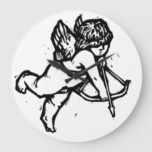Cupid Angel Valentine Clock Black White