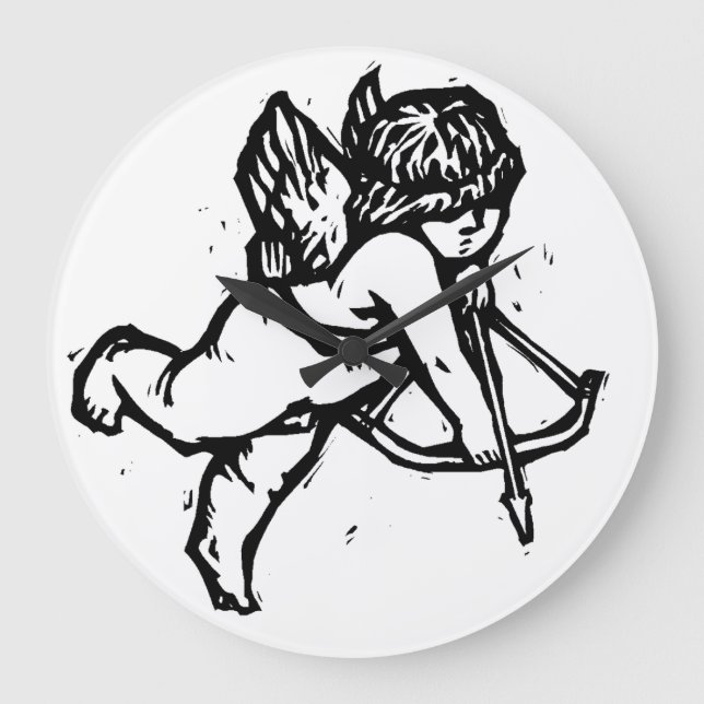Cupid Angel Valentine Clock Black White (Front)