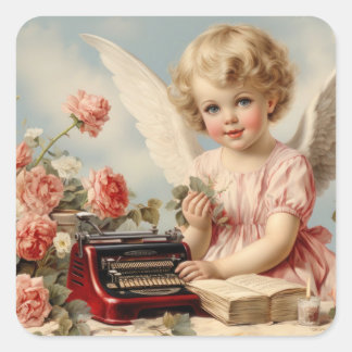 Cupid Angel write a love letter Square Sticker