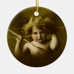 Cupid Awake Lithograph Ceramic Ornament