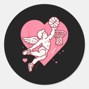 Cupid Basketball Valentines Day Heart Dunking Bask Classic Round Sticker