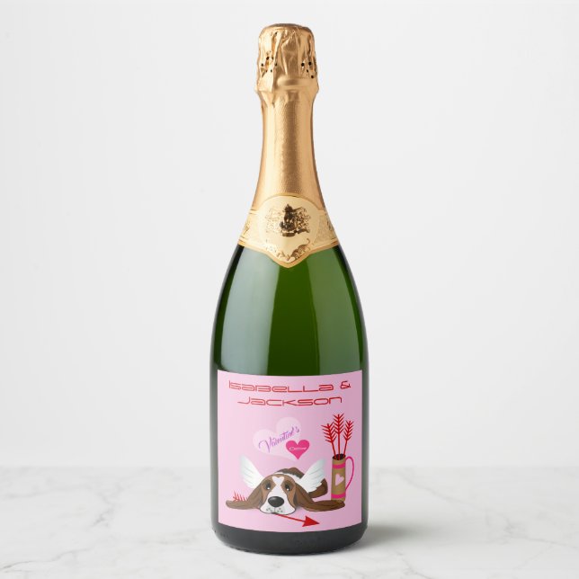 Cupid Basset Hound Sparkling Wine Label (Front)