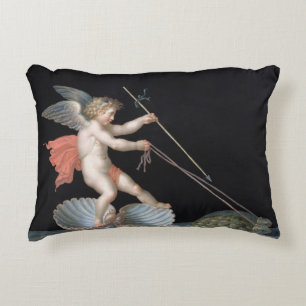 Cupid being led by Tortoises (oil on panel) Decorative Cushion