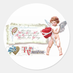 Cupid Binding Hearts As One Vintage Valentine Classic Round Sticker