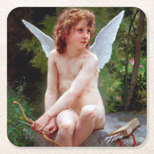 Cupid, Bouguereau Square Paper Coaster