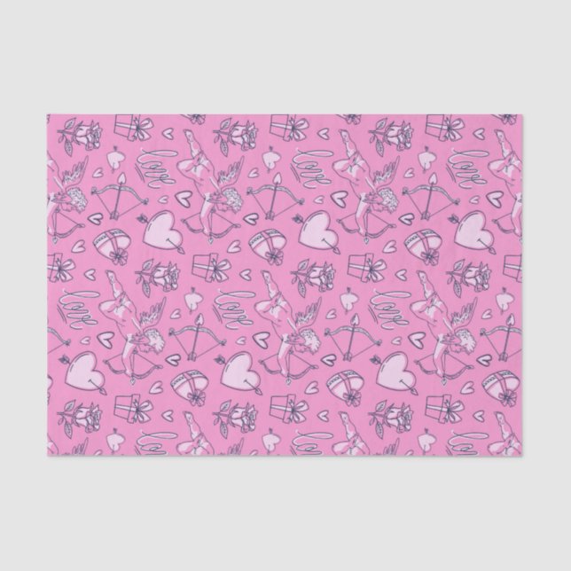 Cupid Bow Arrow Pink Roses Pattern Valentine's Day Tissue Paper (Front)