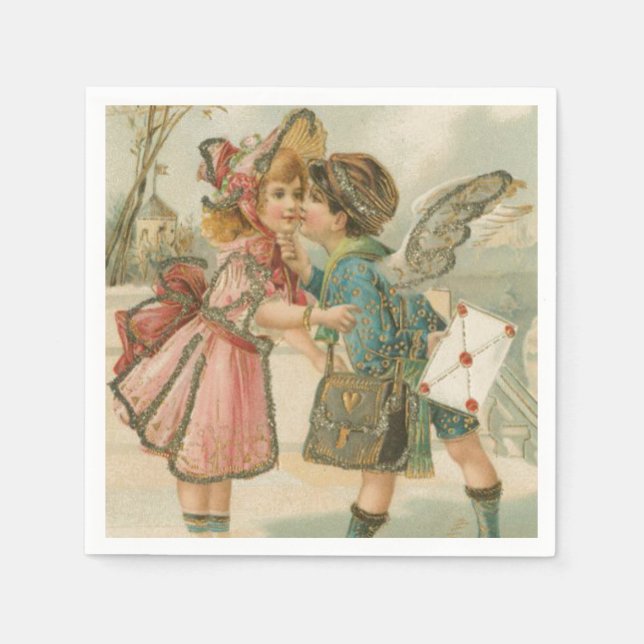 Cupid Boy and Girl in Pink Valentine Napkin (Front)