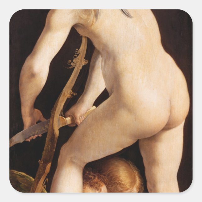 Cupid Carving a Bow, 1533/34 Square Sticker (Front)