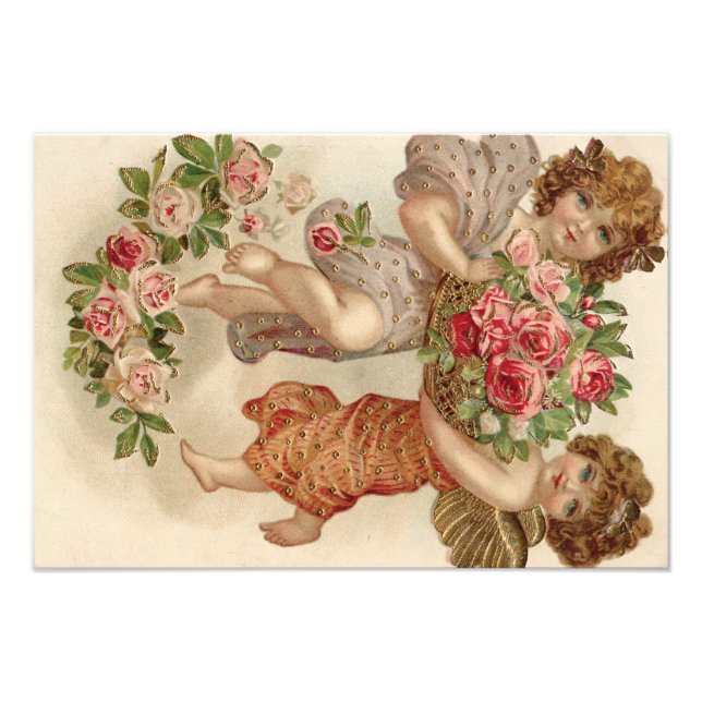 Cupid Cherub Angel Basket Roses Rose Photo Print (Front)