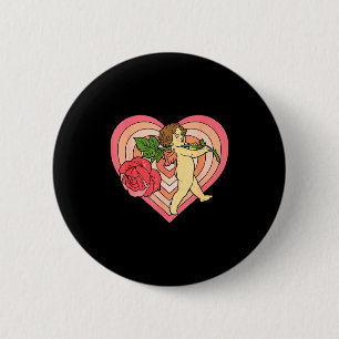 Cupid Cherub Angel With Red Rose Heart Love Valent 6 Cm Round Badge