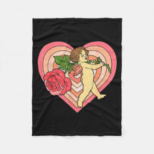 Cupid Cherub Angel With Red Rose Heart Love Valent Fleece Blanket