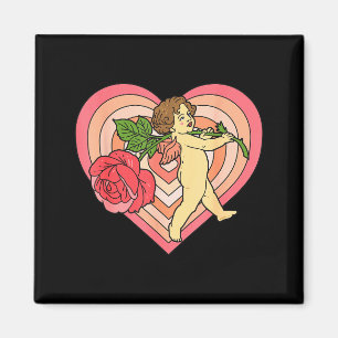 Cupid Cherub Angel With Red Rose Heart Love Valent Magnet