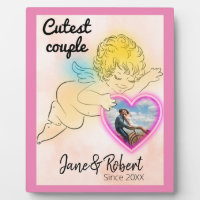 Cupid couple photo save the date postcard wooden b