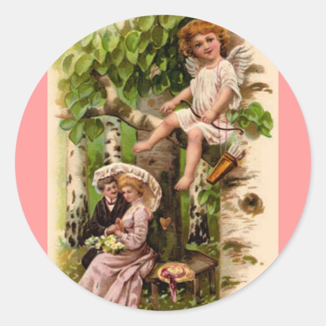 Cupid & CoupleVintage Valentine’s Day Classic Round Sticker (Front)