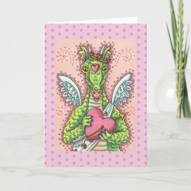 CUPID DRAGON, HEART AND ARROW FANTASY VALENTINE HOLIDAY CARD (Front)