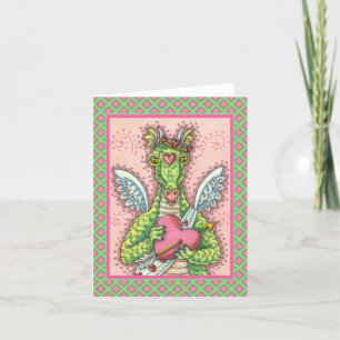 CUPID DRAGON, HEART AND ARROW FANTASY VALENTINE HOLIDAY CARD