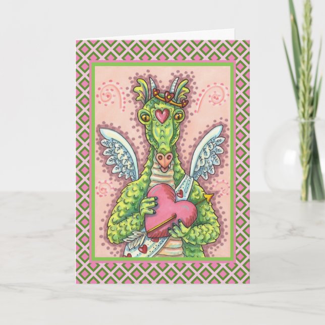 CUPID DRAGON, HEART AND ARROW FANTASY VALENTINE HOLIDAY CARD (Front)
