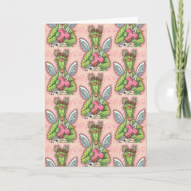 CUPID DRAGON, HEART AND ARROW FANTASY VALENTINE HOLIDAY CARD (Front)