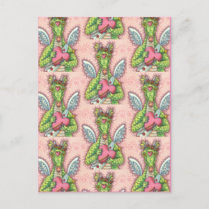 CUPID DRAGON, HEART AND ARROW FANTASY VALENTINE HOLIDAY POSTCARD