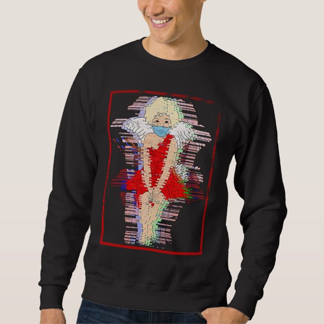 Cupid Face Mask Glitch Social Distancing Singles V Sweatshirt (Front)