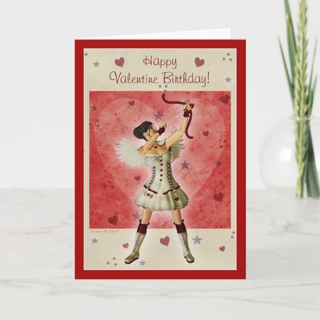 Cupid Girl Happy Valentine Birthday Blank Card (Front)