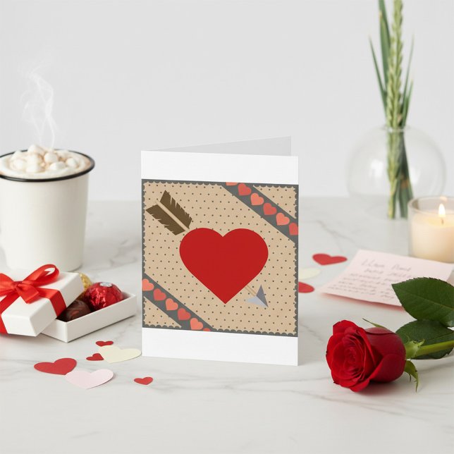 Cupid Heart with Arrow Romantic Valentines Pattern Holiday Card (Creator Uploaded)