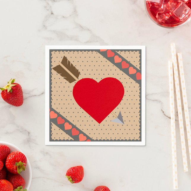 Cupid Heart with Arrow Romantic Valentines Pattern Napkin (Creator Uploaded)