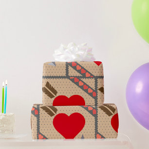 Cupid Heart with Arrow Romantic Valentines Pattern Wrapping Paper