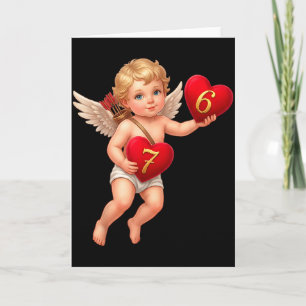 Cupid Holding 6 And 7 Hearts Valentine Meme Cute  Card
