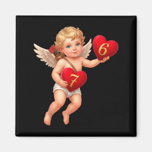 Cupid Holding 6 And 7 Hearts Valentine Meme Cute Magnet