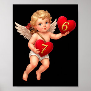 Cupid Holding 6 And 7 Hearts Valentine Meme Cute  Poster